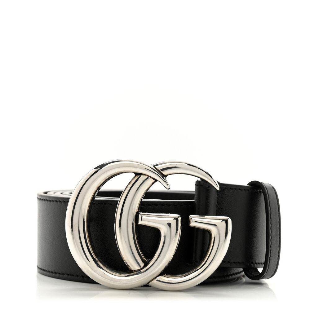 Gucci Black Calfskin Palladium Interlocking G Buckle 40mm Wide Belt 85/34 - Picture 1 of 4